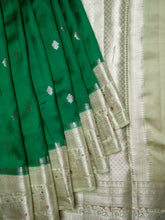 Bottle Green & Pista Green Chiniya Silk Saree – Fancy Butta Weave With Silver Zari & Meenakari Border