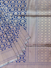 Banarasi Jaal Saree Navy Blue Gold Zari Self Border