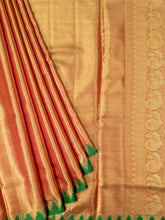 Kanjeevaram Kanchi Pattu Matte Finish With Contrast Temple Border Orange + Bottle Green