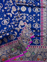 Weaves Banarasi Banarasi Jaal With Edgeing Royal Blue + Purple