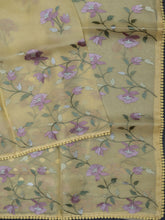 Yellow Organza Saree With Parsi Thread Work And Multi Colour Border