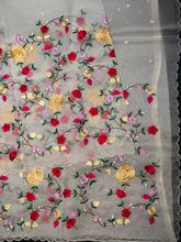 White Organza Saree with Parsi Thread Work & Multi-Colour Border