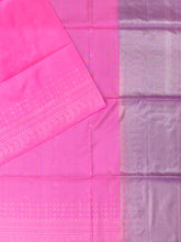 Bright Pink Tripura Pattu Soft Silk Saree with Lilac Blouse