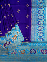 Weaves Banarasi Banarasi Butta Contrast Border & Pallu Purple + Blue