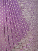 Lavender Kaddi Georgette Banarasi Saree With All Over Butta & Zari Border