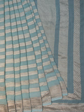 Blue Kaddi Georgette Banarasi Saree with Horizontal Zari Lines & Zari Border