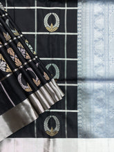 Soft Silk Tripura Pattu Saree Black Ash Self Border