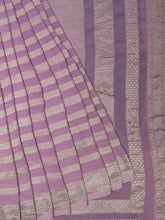 Lavender Kaddi Georgette Banarasi Saree with Horizontal Zari Lines & Zari Border