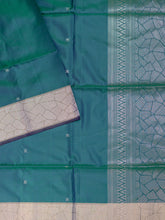 Bottle Green Tripura Pattu Soft Silk Saree with Navy Blue Blouse