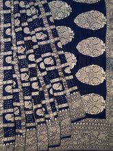 Fancy Georgette Zari Checks With Butta + Bandini Print Blue