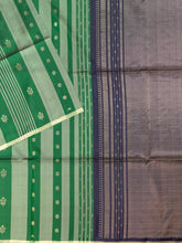 Bottle Green Tripura Pattu Soft Silk Saree with Navy Blue