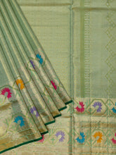 Kanjeevaram Kanchi Pattu Matte Finish Meenakari Contrast Edgeing Matte Finish Green Base