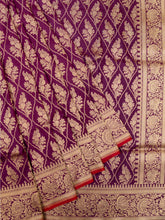 Weaves Banarasi Banarasi Jaal With Edgeing Purple + Red