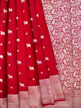 Red Chiniya Silk Saree With Pichwai Butta Design And Small Self Gold Zari