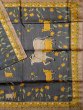 Fancy Tussar Silk Tussar Silk Pichwai Printed Pallu And Blouse Dark Ash