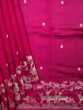 Pink Chiniya Silk Saree With Small Butta Deer Border And Self Gold Zari