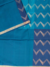 Teal Blue Tripura Pattu Soft Silk Saree with Navy Blouse