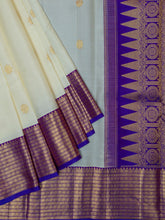 Kanjeevaram Kanchi Pattu All Over Butta Gold Zari With Contrast Border (Talambralu) White + Purple
