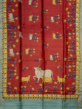 Fancy Tussar Silk Tussar Silk Pichwai Printed Pallu And Blouse Red