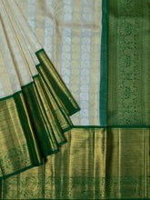 Kanjeevaram Kanchi Pattu All Over Butta Gold & Silver Zari With Contrast Border (Talambralu) White + Green