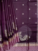 Brown And Pink Chiniya Silk Saree With All Over Weave And Self Gold Zari