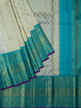 Kanjeevaram Kanchi Pattu All Over Butta Gold Zari With Contrast Border & Edgeing (Talambralu) White + Blue + Pink