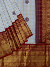 Kanjeevaram Kanchi Pattu All Over Checks With Thread Butta Gold Zari (Talambralu) White + Brick