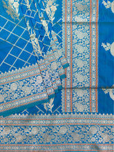 Copper Sulfate Blue Banarasi Jaal Saree with Gold Zari