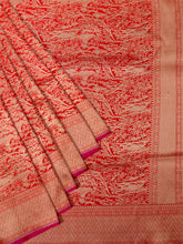 Weaves Banarasi Banarasi Jaal With Edgeing Orange + Pink
