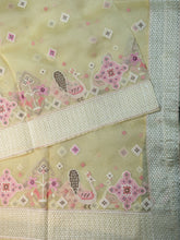 Yellow Organza Saree with Petit Point Thread Work & Gold Zari Border