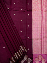 Maroon Chiniya Silk Saree – All Over Silver Zari Weave With Border