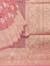 Baby Pink Banarasi Jaal Saree with Gold Zari Border
