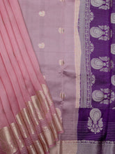 Peach Pink And Purple Chiniya Silk Saree – All Over Silver Zari Design