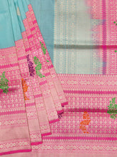Banarasi Jaal Saree Sea Blue Pink Gold Zari Contrast Border