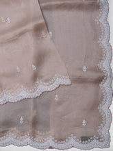 Beige Organza Saree with Pearl Work & Pearl Border