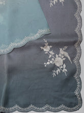 White & Blue Organza Saree with Multi-Thread Work & Scallop Border