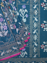 Teal Banarasi Jaal Saree with Gold Zari Border