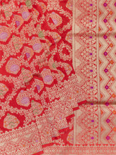 Red Banarasi Jaal Saree with Gold Zari Border