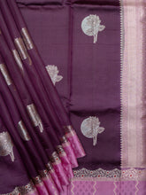 Purple And Pink Chiniya Silk Saree With All Over Weave And Contrast Zari