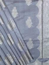 Ash Chiniya Silk Saree With All Over Butta Design And Small Self Silver Zari