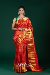 Red Kanchi Pattu Saree with Gold Zari and Traditional Silk Weave