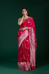 Rani Pink Mashroo Silk Saree with All Over Butti Work