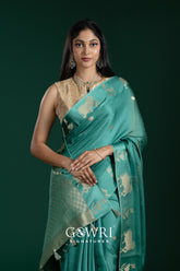 Green Mashroo Silk Saree – All Over Designer Weave With Butti | Medium Designer Border | Fancy Premium Saree