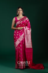 Rani Pink Chiniya Silk Saree – All Over Designer Weave With Butti | Medium Designer Border | Fancy Premium Collection