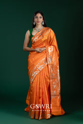 Orange Chiniya Silk Saree – Fancy All Over Butti Weaving | Medium Designer Border | Premium Collection