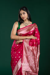 Ani Pink Chiniya Silk Saree – All Over Designer Butti Weaving | Medium Designer Border | Fancy Premium Collection