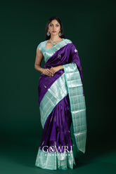 Purple & Sea Green Chiniya Silk Saree – All Over Designer Butti Weaving with Contrast Medium Border | Fancy Premium Saree