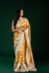 Yellow Tissue Organza Saree with Thread Embroidery Border