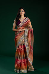 Multicolor Tissue Organza Saree with Thread Embroidery