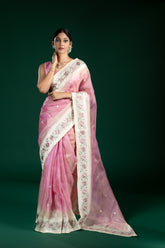 Peach Soft Tissue Saree with Elegant Thread Embroidery